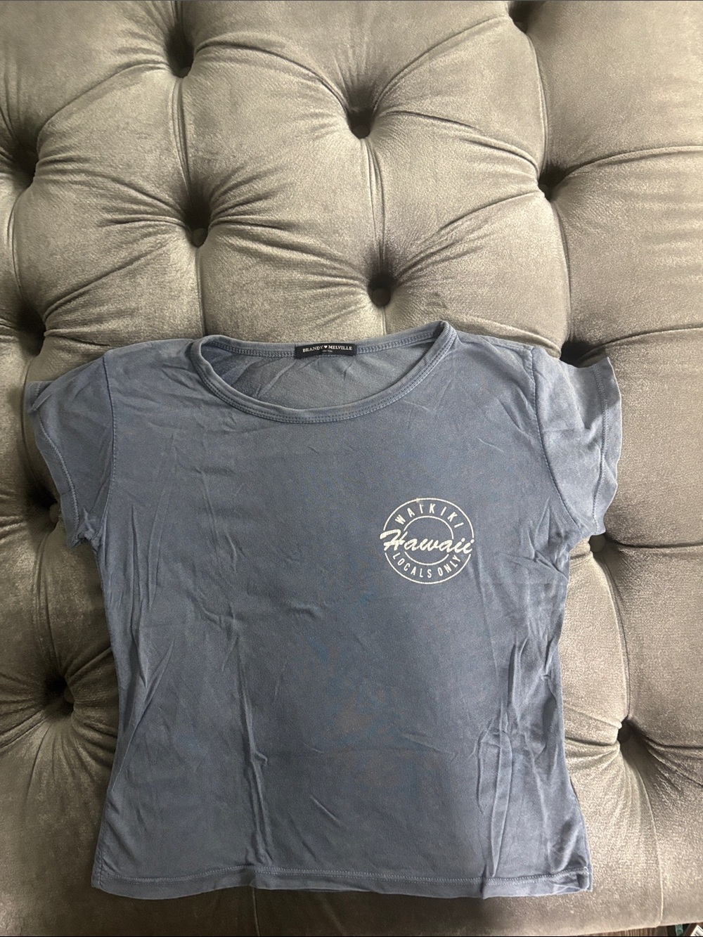 Brandy Melville Blue Scoop Neck Hawaii Graphic Tee